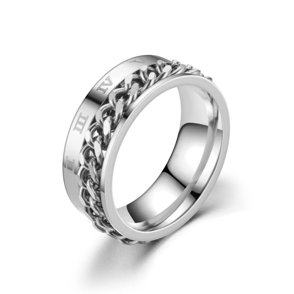 1Pc Simple and Changeable Men's and Women's Titanium Steel Rotating Roman Chain Ring, Personalized Ring