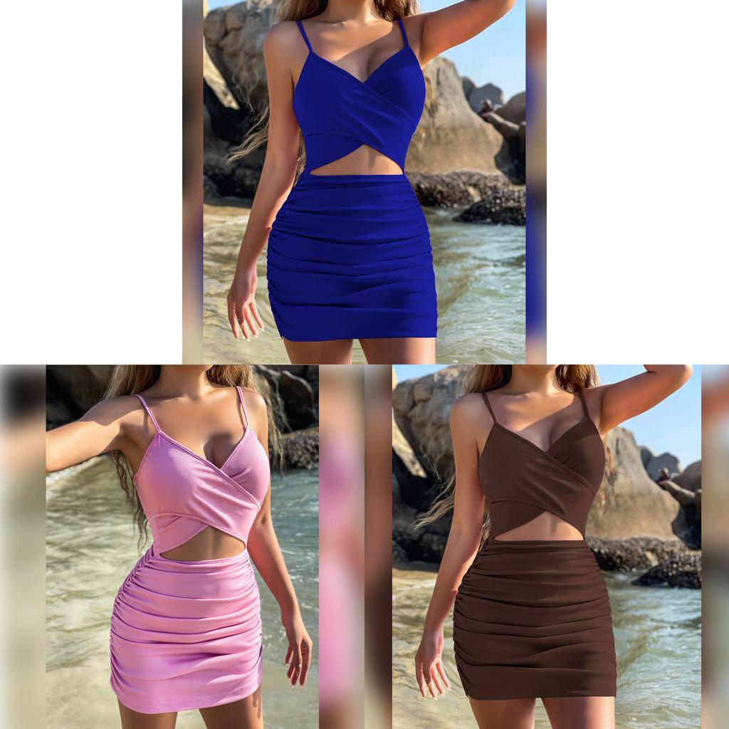 Gestreiftes Spandex-Ärmelloses Kleid mit Kreuzrücken für Damen im Streetwear-Stil