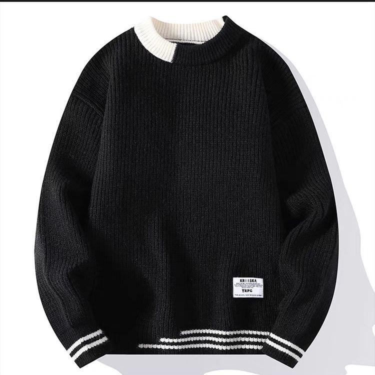 

Вязаный свитер в стиле ретро серого цвета - Свободный крой для осени/зимы, Унисекс M