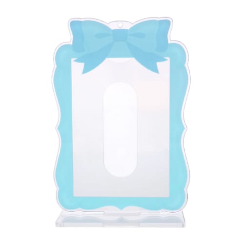 

Instax Card Holder with Acrylic Stand Pocket, Ribbon Pattern, IC Card, Trading Card, Favorite Color, Ball Chain Included (Blue)