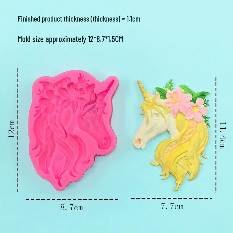 Unicorn Flower & Leaves Silicone Mold: Unicorn Head Fondant, Cake Topper, Epoxy Resin & Chocolate Mold