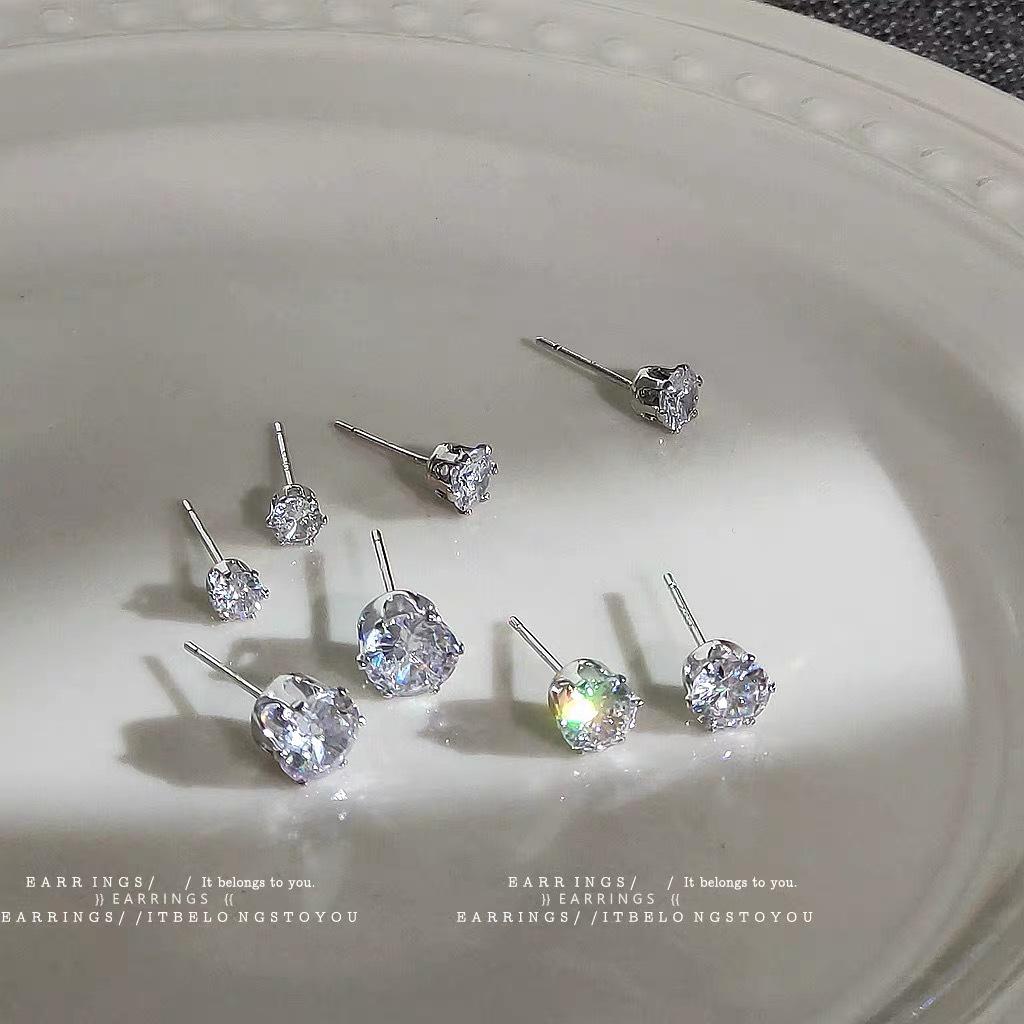Beixi S925 Sterling Silver Zirconia Stud Earrings: Simple, Elegant, and Exquisite Japanese-Korean Design for Women. Sterling Silver 925