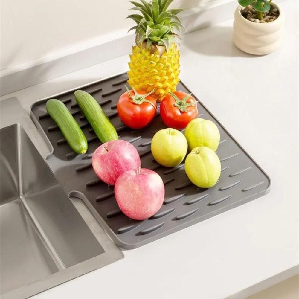 Non-Slip Silicone Sink Mat Built-in Drain Design Dish Drying Tray  Coffee Station