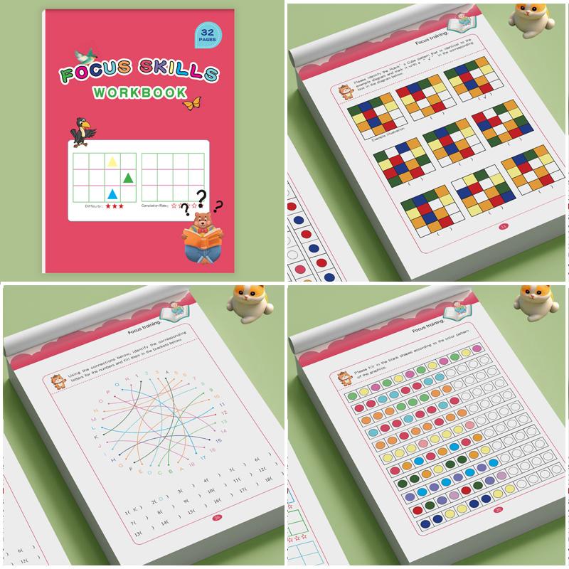 

32 Pages Focus Skills Workbook, Kids Concentration Training Activity Book, Educational Learning Pad for Attention Improvement