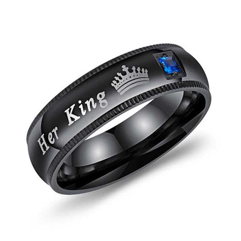His Queen Her King Rhinestones Studded Crown Stainless Steel Ring For Lovers