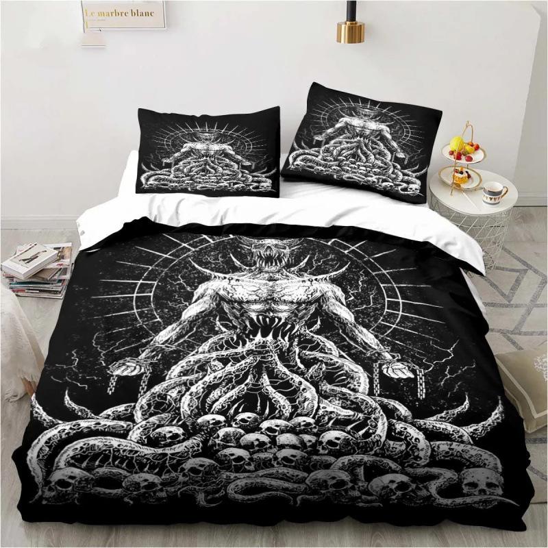 3D Anime Bedding Set Evil-Satan Demon Skull Printed Duvet Cover Set With Pillowcase Bedspread Boy Teens Adult Queen King Size
