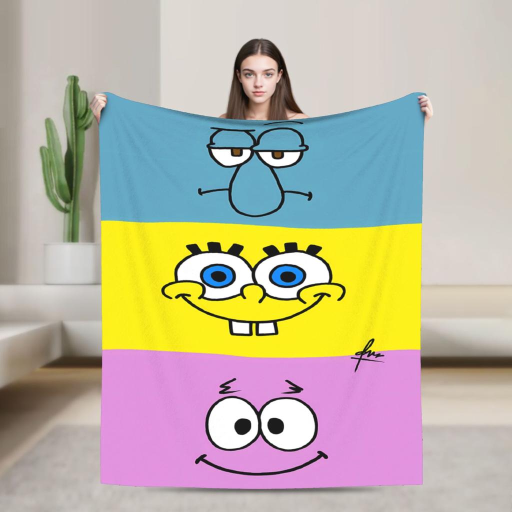 SpongeBobs Dark Mini Avatar Repeat Blanket Quality Warm Soft Throw Blanket Autumn Girls Boys Living Room Novelty Bedspread