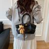 Retro solid color design bear pendant 2025 new high-end pleated dumpling bag handbag messenger bag bag female