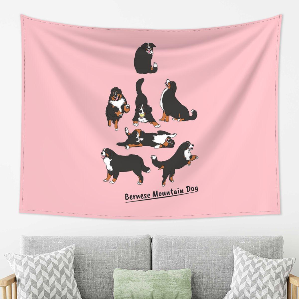 

Playing Bernese Mountain Dog Pink Background Tapestry Decoration Art Aesthetic Tapestries Home Wall Cloth Wall Hanging 74x94cm(29x37in)