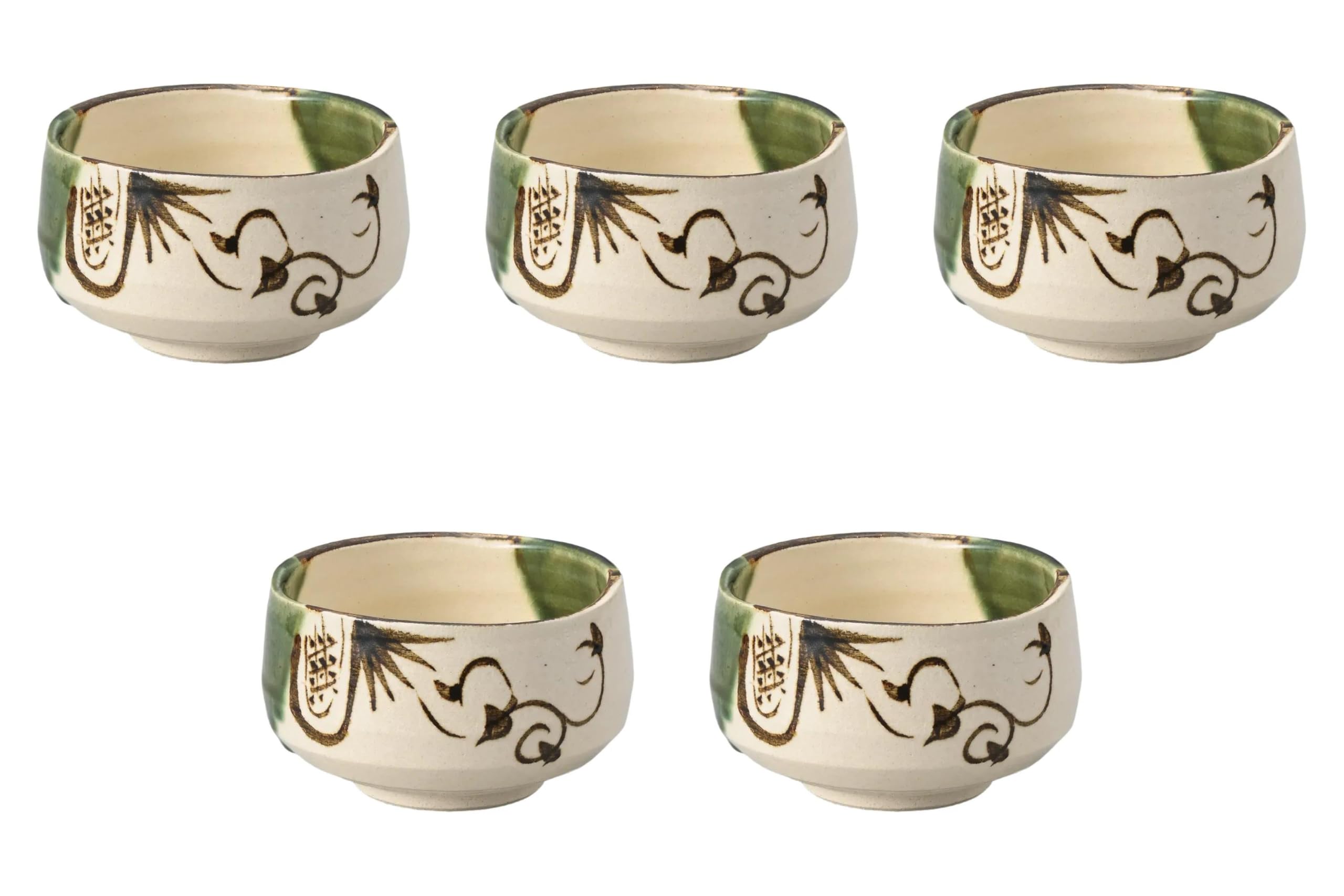 

Set of 5 Oribe Pattern Matcha Bowls x Ceramic Matcha Bowls by Setomonohonpo [11.5 7.5 cm]