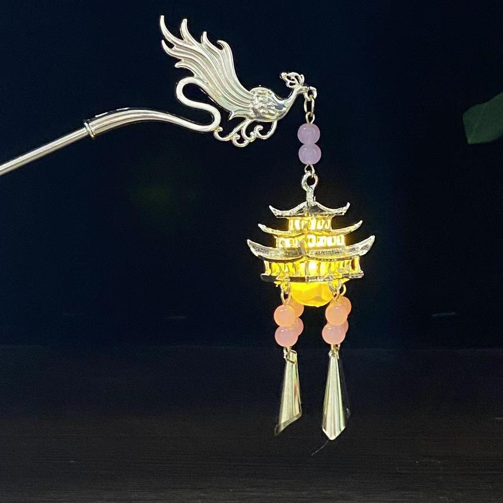 Ancient Style Luminous Hairpin: High-End Alloy Lantern Design for Hanfu Skirts