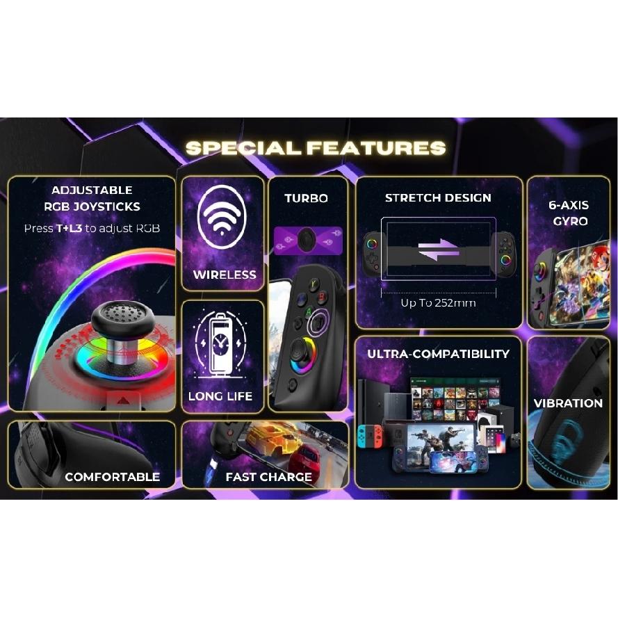 Mobile Gaming Controller with Hall Effect Joystick & RGB, for iPhone/Android/iPad/Tablet, Cloud Gaming & Remote Play