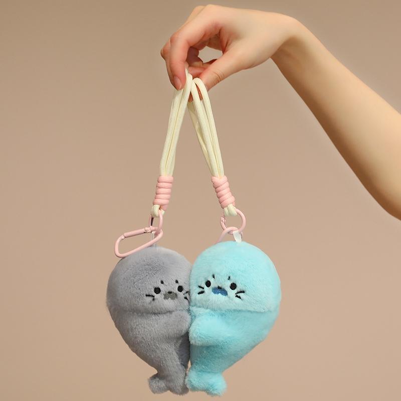 Oceaan Dier Babyrob Knuffel Pluizig Koppel Sleutelhanger Schattig Magnetische Aantrekking Hanger Koelkastmagneet Knuffel Sleutelhanger Cadeaus beige