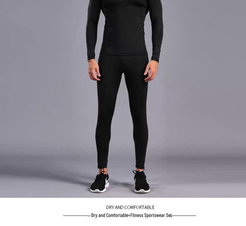 Men's Quick-Dry High Elastic Velvet Warm Sports Set - Long Sleeve Fitness & Training Gear for Basketball & Football.