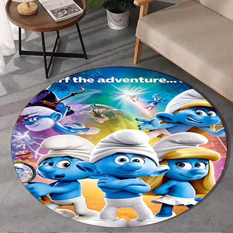 1PC Smurfette's Adventure Round Rug, Non-slip Chair Mat, Home Decor, Circle Carpet Perfect for Office, Bedroom, Living Room,Christmas gift