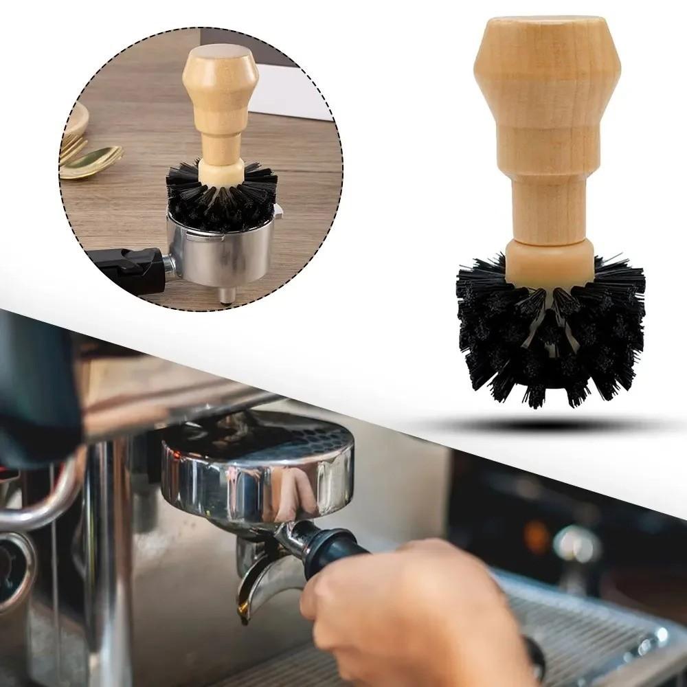 Professional Portafilter Cleaning Brush Wooden Handle Coffee Machine Brush Powder Bowl Cleaning