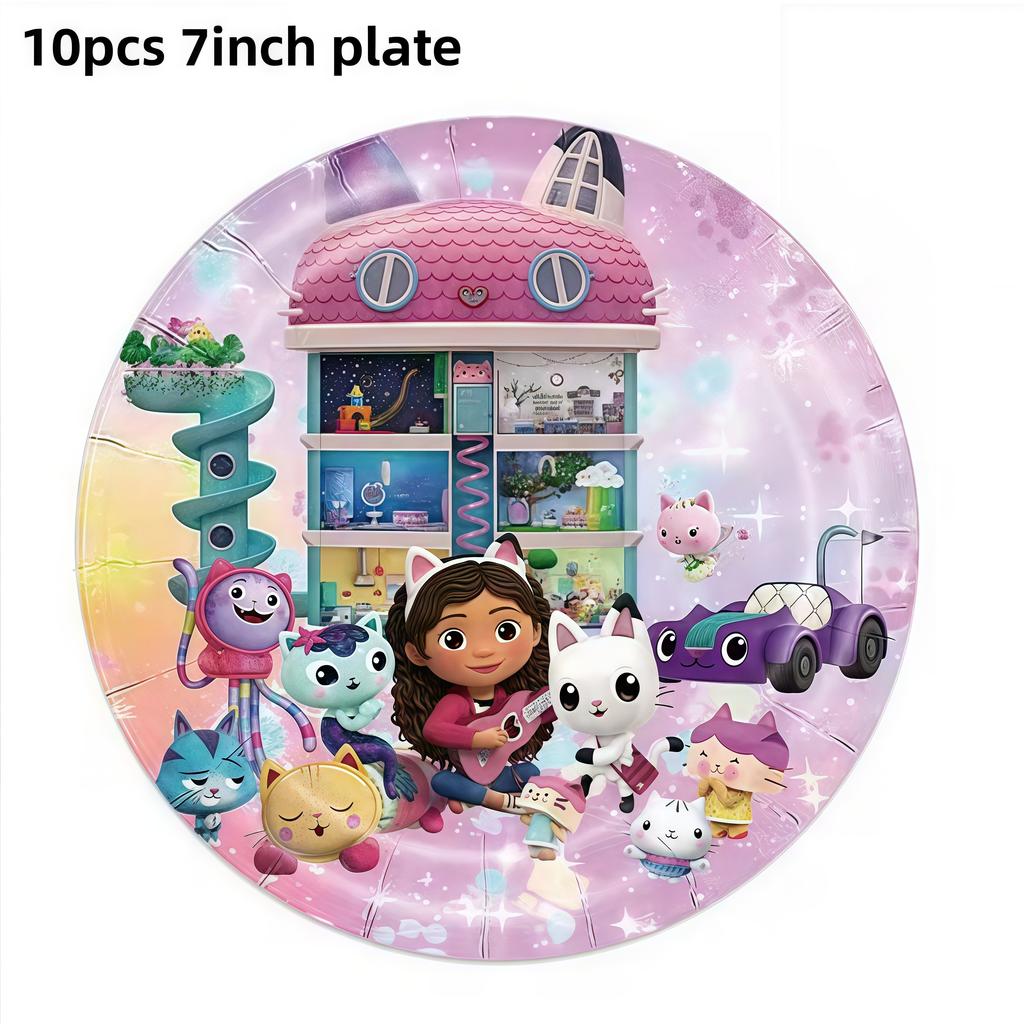 Gabby Dollhouse Birthday Decoration Gabby Disposable Dishes For Parties Girls Boys Favors Baby Shower Supplies Child Party Decor