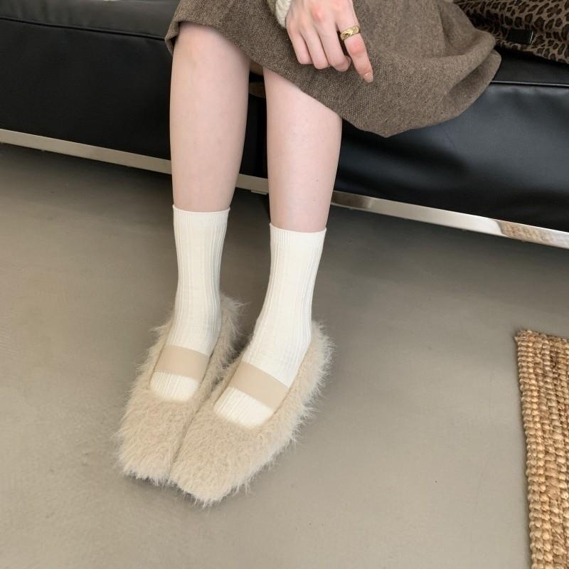 2025 Autumn and Winter Mary Jane French Fluffy Shoes Women Wear Autumn and Winter Warm Temperament Fairy Style New Single Shoes Cotton Shoes