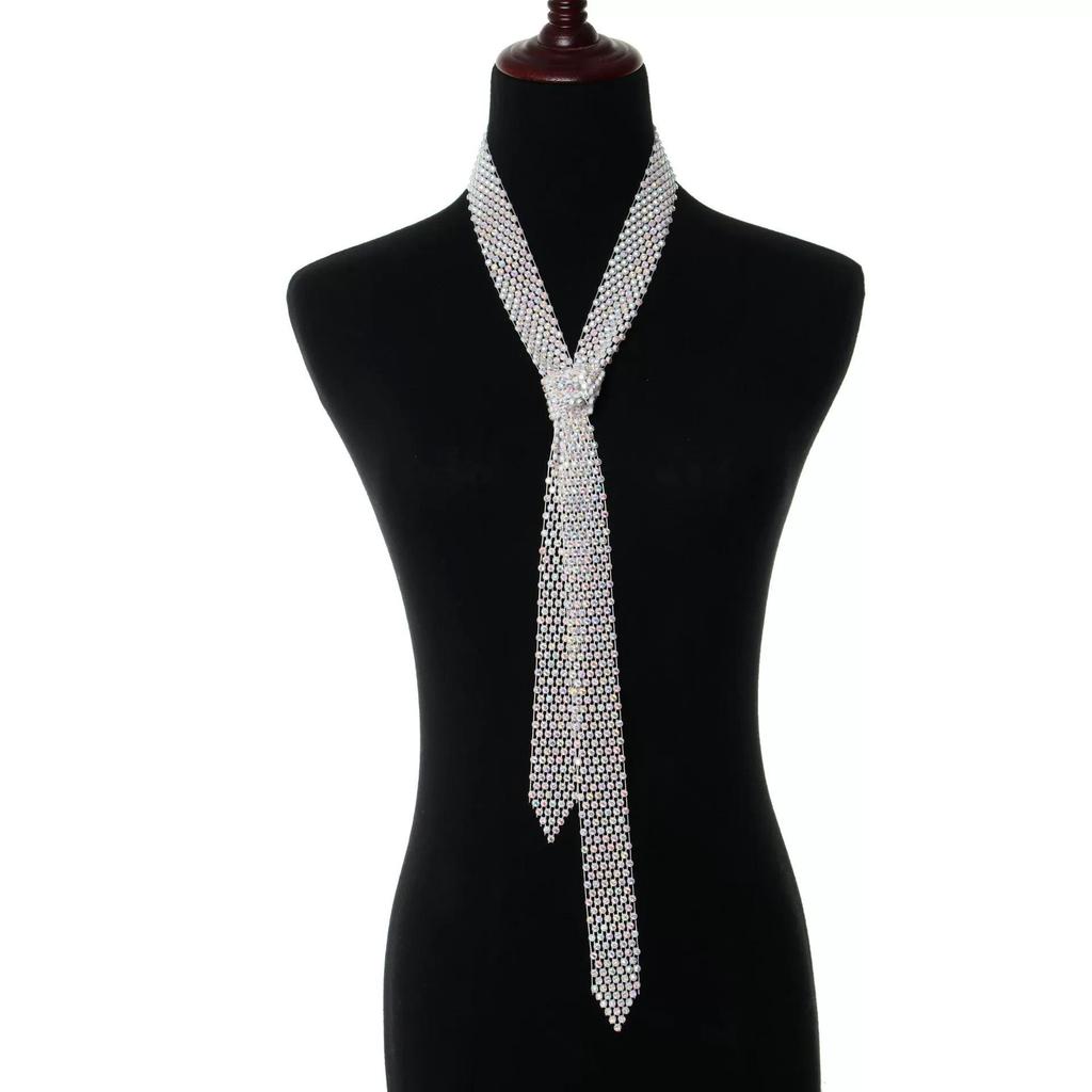 European & American Rhinestone Mesh Tie - Trendy Nightclub Accessory with Sequins, 130cm
