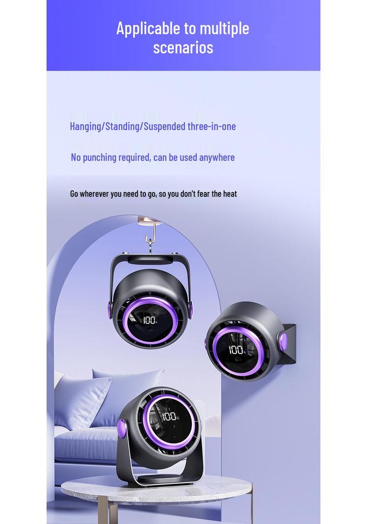 Desktop Mini Fan with 100-Speed Digital Display, USB Charging, and Turbine Air Circulation for Office Use