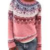 Women Sweater Round Neck Long Sleeve Patchwork Color Knitting Tops Loose Hem Printed Knitwear Winter Wear