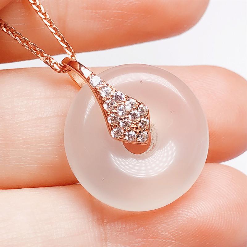 S925 Sterling Silver Jadeite & Amber Safety Clip Pendant