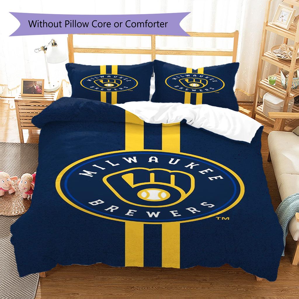 Milwaukee Brewers Pattern Bedding Set Quilt Cover Pillowcase Home Decor Gift (1 * duvet cover + 2 * pillowcase, without core)