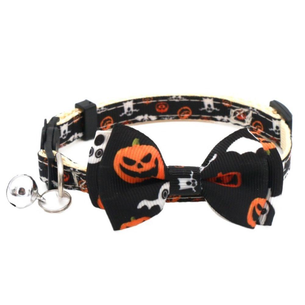 

With Bell Kitten Pumpkin Necklace Bowknot Cat Pumpkin Bow Tie Halloween Cat Collar Halloween C