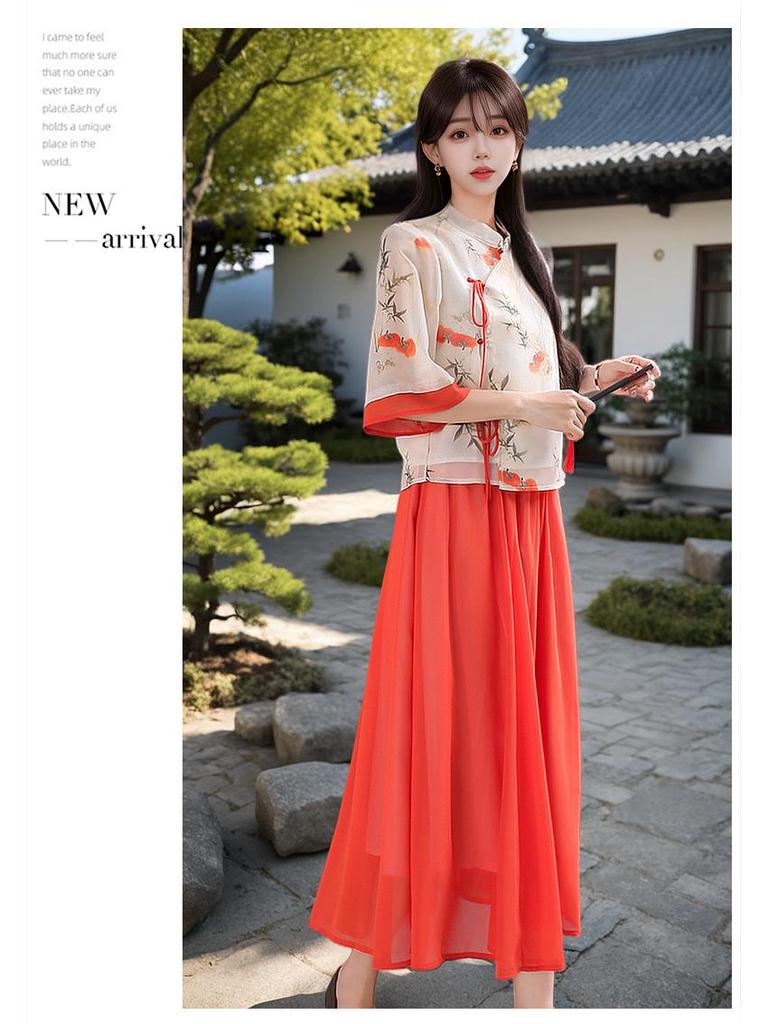 New Young Republic Style Hanfu Girl Tang Suit Two-Piece Retro Cheongsam Set