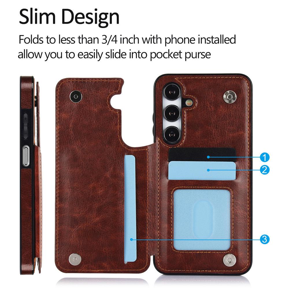 Portfel z podwójnym guzikiem, slotem na karty, podstawką, klapką, skórzane etui do Samsung Galaxy A16 A35 A55 A15 A54 A14 A13 A73 A53 A33 A32 A12 A52