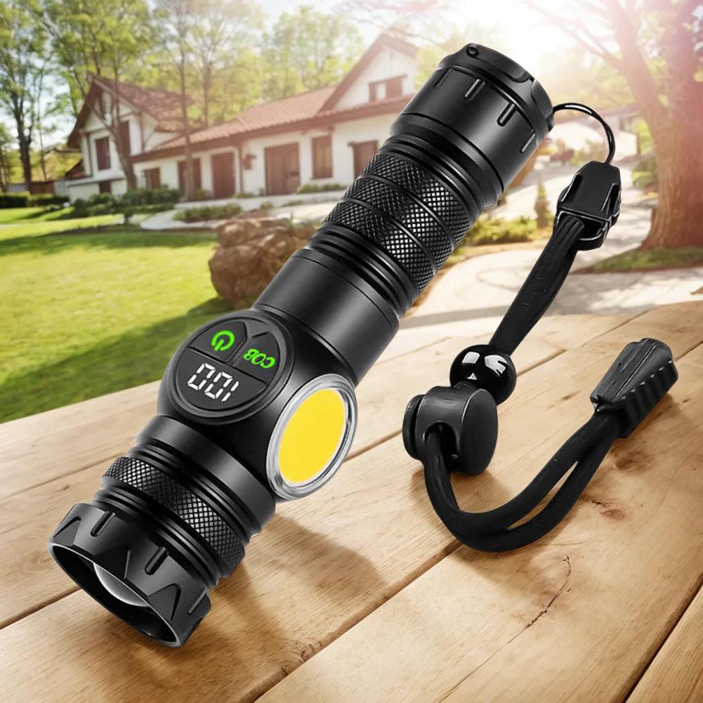 20W LED+COB High Power Flashlight Power Display Super Bright Flashlight Type-C Rechargeable Outdoor Hand Lamp for Power Outages