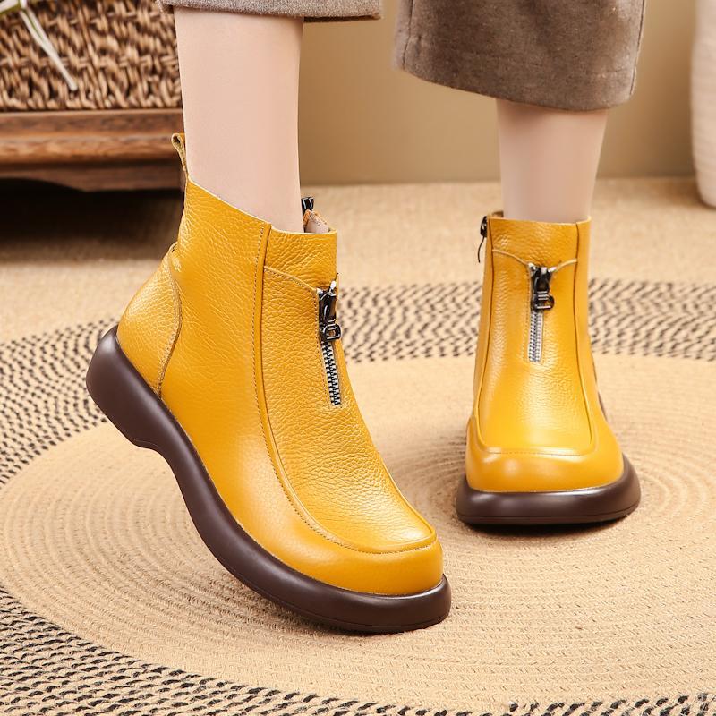 

Ботинки из коровьей кожи с хлопковой подкладкой для мам, на плоской подошве, короткие шерстяные ботинки, женские зимние бархатные теплые ботинки, на мягкой подошве, нескользящие, средней высоты, кожаные ботинки 41