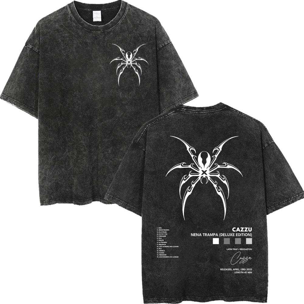 Vintage Washed Cazzu Latinaje Tour  Merch Tshirts Men Women Fashion Aesthetic Tshirt Summer Casual Loose Cotton T Shirts