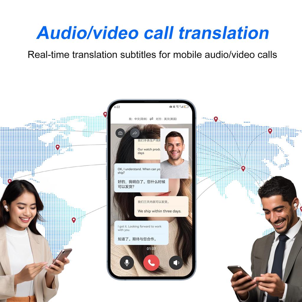 KI-Übersetzungs-Ohrhörer, 5.4 Kabellose Kopfhörer mit Vollfarb-Ladecase, 0,06 s Geringe Latenz Gaming-Headset, ANCCelsiusENC Rauschunterdrückung Ca