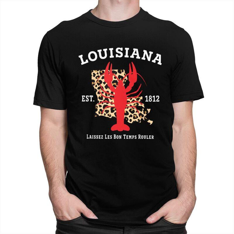 Louisiana Est 1812 Crawfish Leopard T Shirt Men Women Short Sleeve Casual Tee Shirt Streetwear Summer Pure Cotton Camisetas