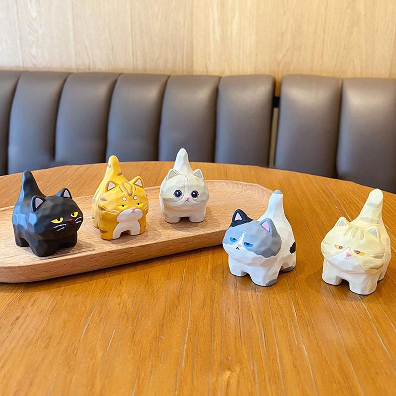 Resin Wood Carved Cat Keychain Cute Cartoon Animal Keychain Creative Exquisite Keychain Bag Pendant For Kids Gift