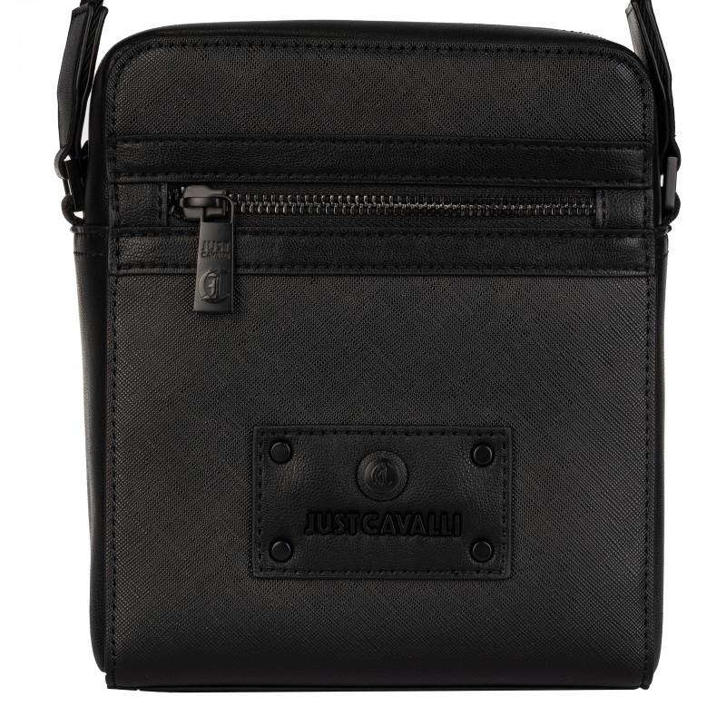 Just cavalli leather messenger bag men's gothic plate black