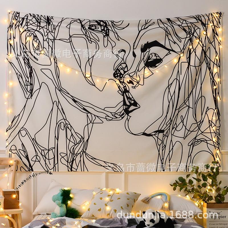 VIKAMA Black White Abstract Wall Tapestry for Living Room Bedroom Modern Minimalist Decor Easy Hang Home Decor Artwork