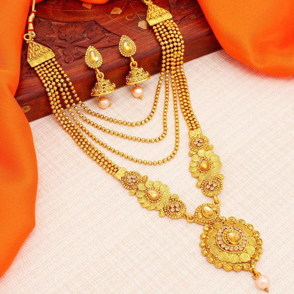 Traditionelles vergoldetes langes Haram-Doppelhalsketten-Set für Damen