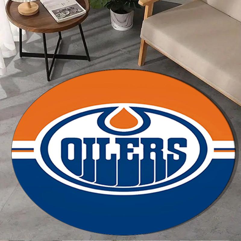 1PC Energetic Oilers Team Spirit Round Rug, Non-slip Chair Mat, Home Decor, Circle Carpet Perfect for Office, Bedroom, Living Room,Christmas gift