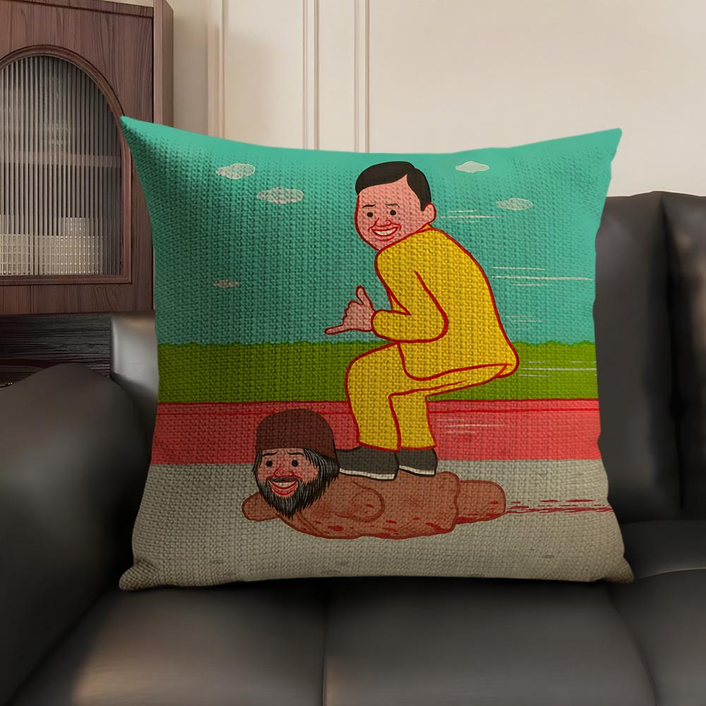 Art J-Joan C-Cornella Cushion Cover Natural Linen Organic Fabric Double-Sided Printing Sofa Home Decor Gift Pillow Case