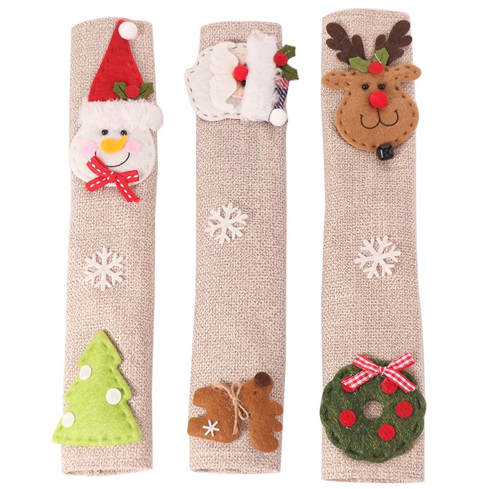 3Pcs/set Santa Claus Christmas Fridge Handle Cover Snowman Refrigerator Handle Sticker  Refrigerator