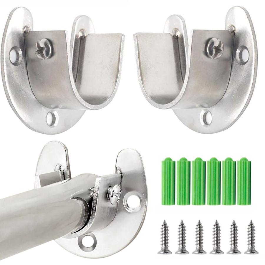 2Pcs Heavy Duty Stainless Steel Rod Socket Flange Rod Holder Pole Sockets Wardrobe Hanger Rod End Supports with Screws