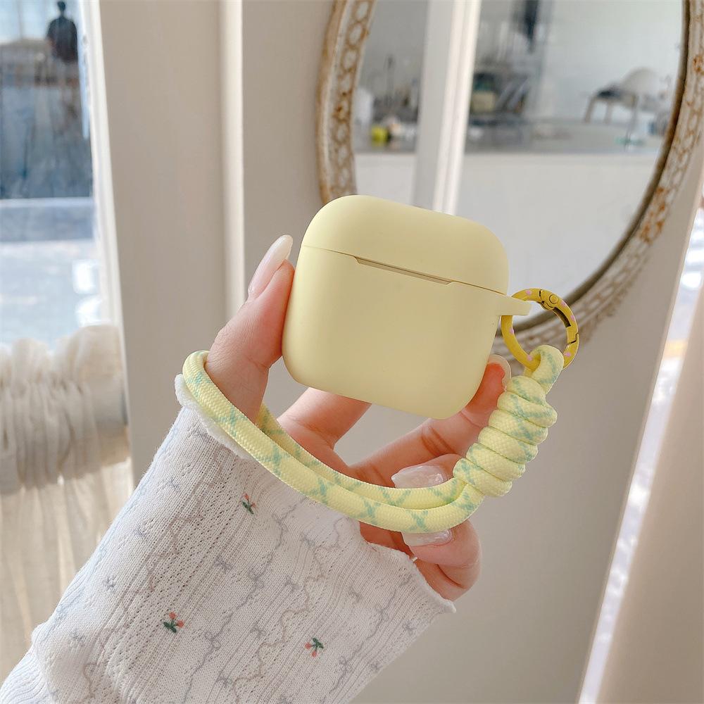 Simple Solid Color Silicone Earphone Cover for Apple AirPods 1 /1 Generation Polka Dot Short Rope Case PRO1 PRO1