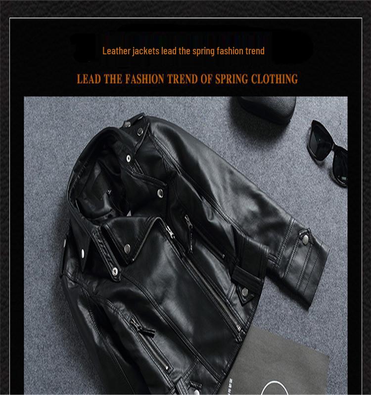 2023 Haining Spring & Autumn Women's Slim Fit PU Leather Motorcycle Jacket with Turn-Down Collar