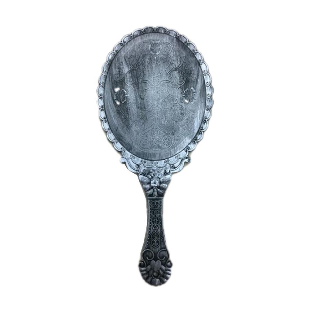 Antiek Vintage Bloemig Ovaal Spiegel Draagbaar Dames Hand-held Reis Glas Make-up Tool Decoratieve Objecten
