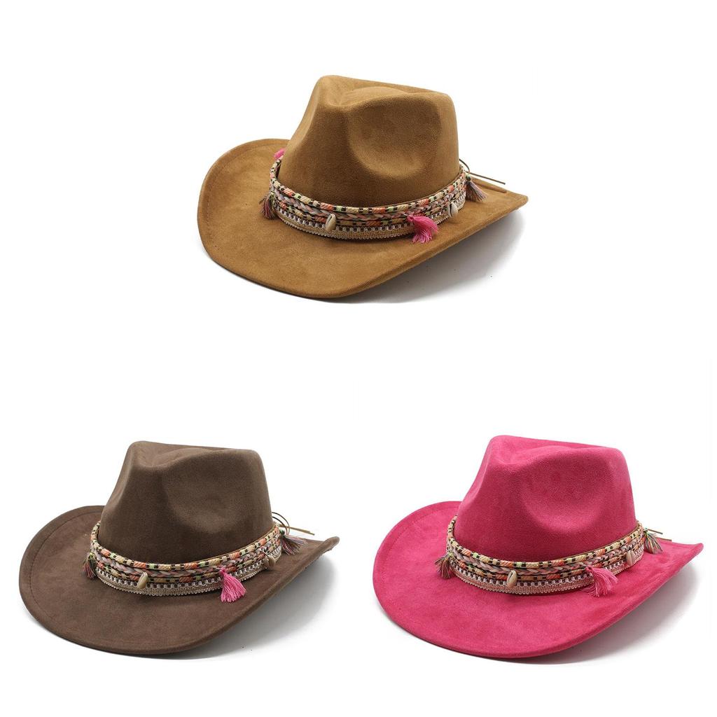 Västlig Stil Suede Filthatt Med Bred Brätte För Män Och Kvinnor