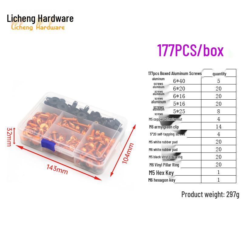 Śruby kolorowe do szyby motocyklowej ze stopu aluminium (177/183/198 szt.)