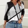 Women's Fashion Casual Printed V-Neck Button Three-quarter Sleeve T-Shirt Raglan Sleeve Top
