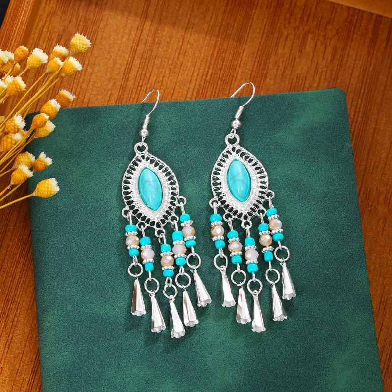 Bohemian Geometric Beaded Earrings, Long Fringed Earrings for Retro Tourist Attractions